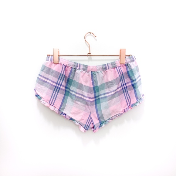 PINK AERIE PLAID SLEEP SHORTS WITH RUFFLE - Picture 6 of 6